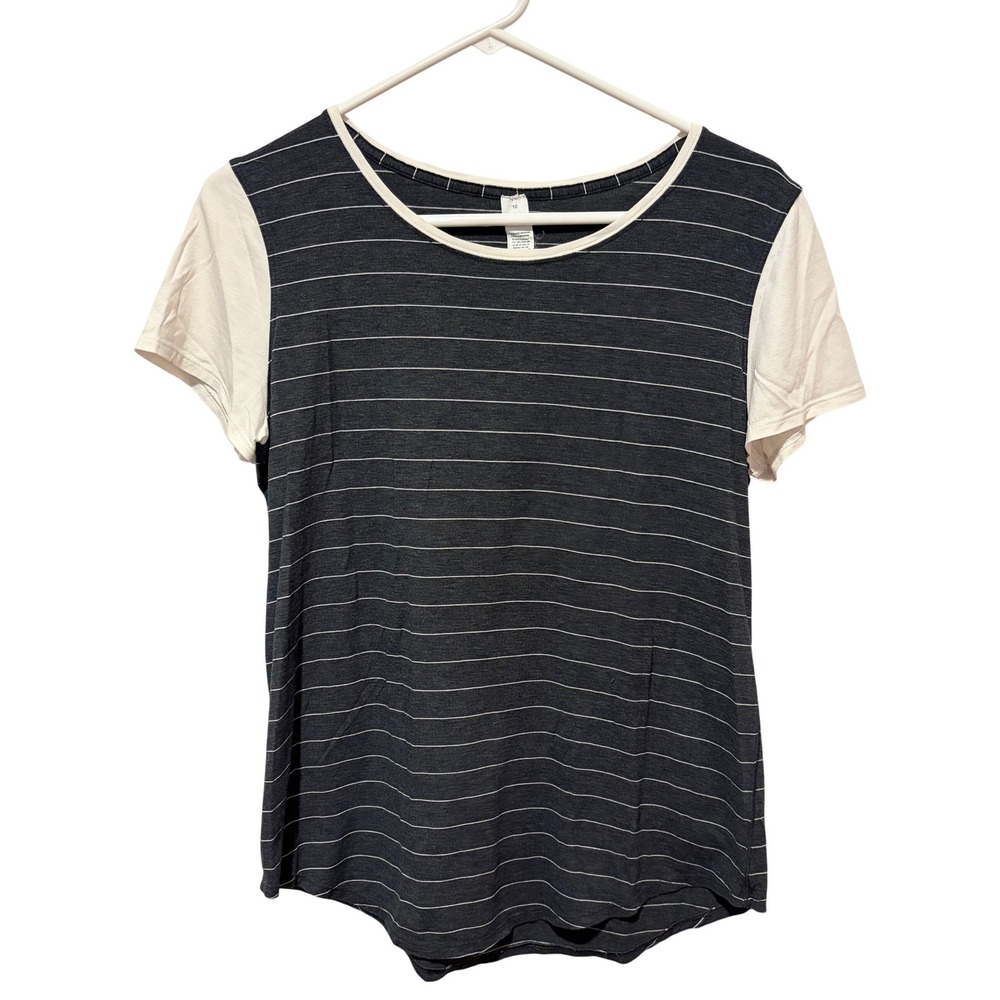 Lululemon Womens Striped Short Sleeve T-Shirt Grey White Size 10 Cottonโ Blend